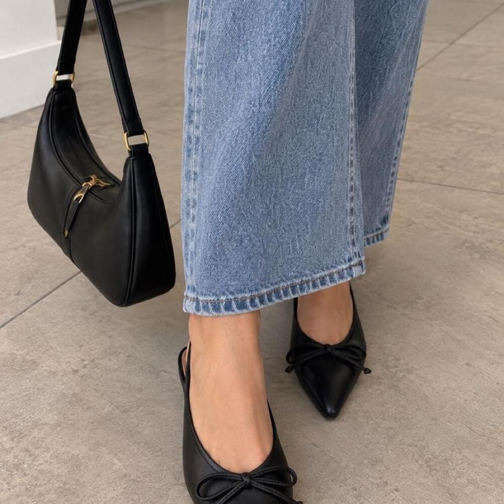 Quince black leather ballet flats